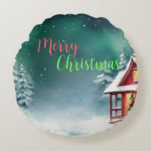 Waterverf vrolijk wild Xmas Pine tree Vakantiefees Rond Kussen