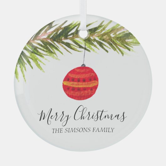 Waterverf Vrolijke kerstboom Vrolijk en helder Glas Ornament (Voorkant)