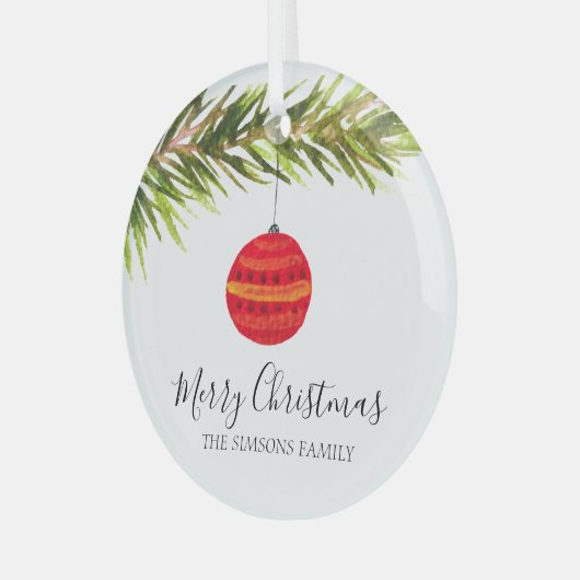 Waterverf Vrolijke kerstboom Vrolijk en helder Glas Ornament (Voorkant links)