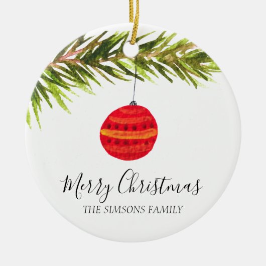 Waterverf Vrolijke kerstboom Vrolijk en helder Keramisch Ornament (Voorkant)