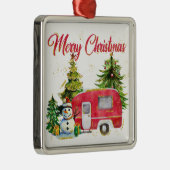 WATERVERF VROLIJKE KERSTCAMPER & BOMEN METALEN ORNAMENT (Rechts)