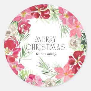 Waterverf vrolijke kerstkrans ronde sticker