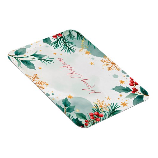 Waterverf Vrolijke kerstmagneet met bladeren Magneet (Rechterzijde)