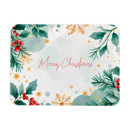 Waterverf Vrolijke kerstmagneet met bladeren Magneet