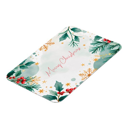 Waterverf Vrolijke kerstmagneet met bladeren Magneet (Linkerzijde)