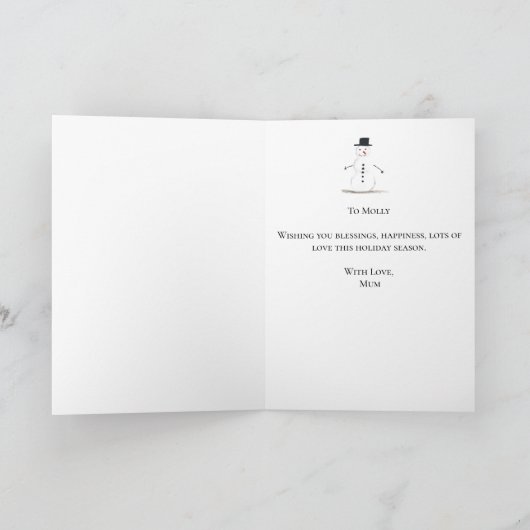 Waterverf vrolijke kerstsneeuwpop feestdagen kaart (Binnen)