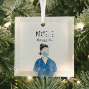 Waterverf Vrouw Beste verpleegkundige ooit-gezicht Glas Ornament