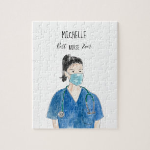 Waterverf Vrouw Beste verpleegkundige ooit-gezicht Legpuzzel