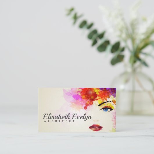 Waterverf vrouw in haar gezicht met bloemen visitekaartje (Staand voorkant)