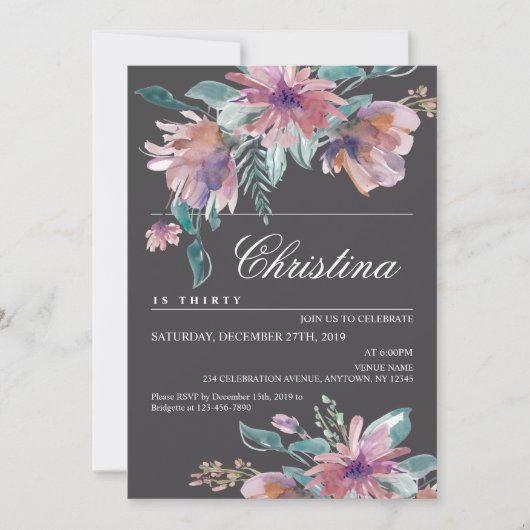 Waterverf Vrouw Invite, hand geschilderd Floral Bo Kaart (Voorkant)