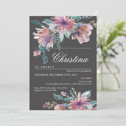 Waterverf Vrouw Invite, hand geschilderd Floral Bo Kaart (Staand voorkant)