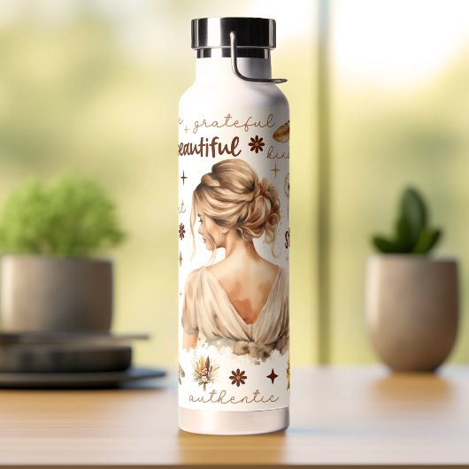 Waterverf vrouw met blond haar boho bevestiging waterfles