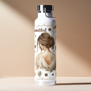 Waterverf vrouw met bruin haar Boho bevestiging Waterfles