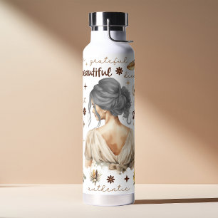 Waterverf Vrouw Met Grijs Haar Boho Affirmatie Waterfles