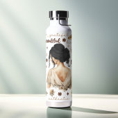 Waterverf vrouw met zwart haar boho bevestiging waterfles