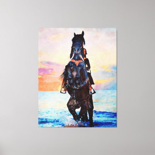 *~* Waterverf Vrouw Paard Strand AR22 Paardachtige Canvas Afdruk (Voorkant)