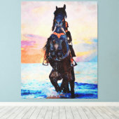 *~* Waterverf Vrouw Paard Strand AR22 Paardachtige Canvas Afdruk (Insitu (Houten vloer))