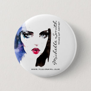 Waterverf vrouw portret make-up artiest brandmerke ronde button 5,7 cm