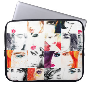 Waterverf vrouw portretpatroon laptop sleeve