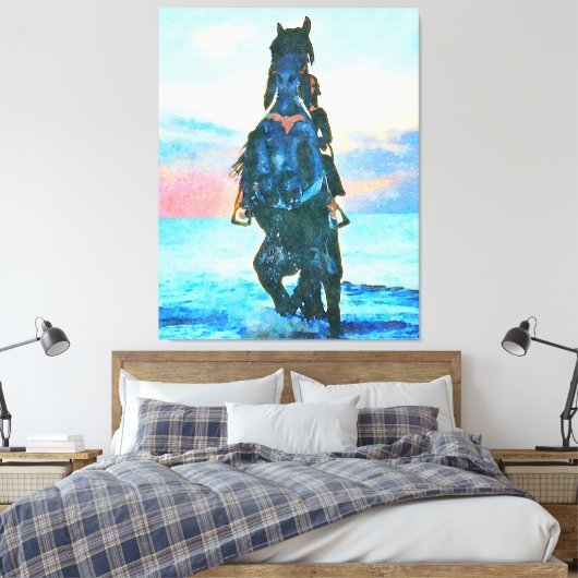 *~* Waterverf Vrouw Rond strand Paardenstrant AR22 Canvas Afdruk (Insitu (Slaapkamer))