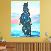 *~* Waterverf Vrouw Rond strand Paardenstrant AR22 Canvas Afdruk (Insitu (Woonkamer))