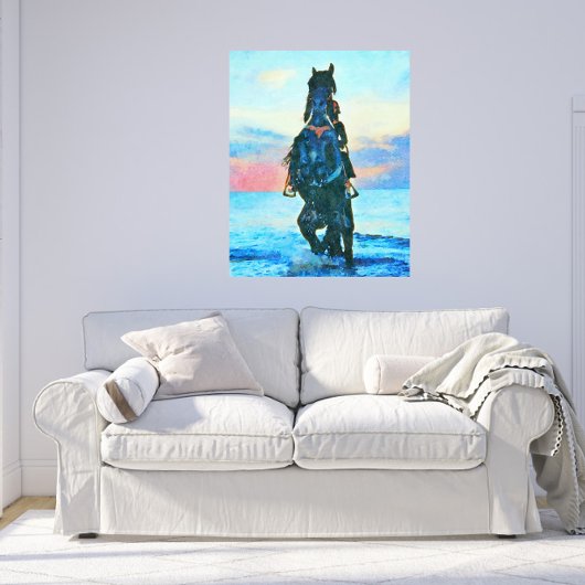 *~* Waterverf Vrouw Rond strand Paardenstrant AR22 Canvas Afdruk