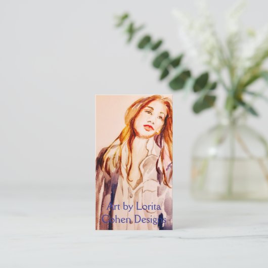 Waterverf vrouw visitekaartjes door Lorita Cohen (Staand voorkant)