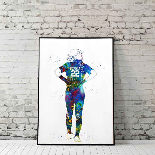 Waterverf Vrouwelijke Softbalspeler Poster