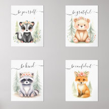 Waterverf Vrouwelijke Woodland Animal Nursery Prin