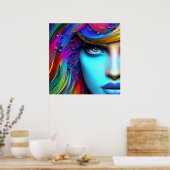 Waterverf vrouwenportret, Abstracte kunstdruk Poster (Keuken)