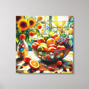 Waterverf vruchten en bloemen Canvas Art Afdruk