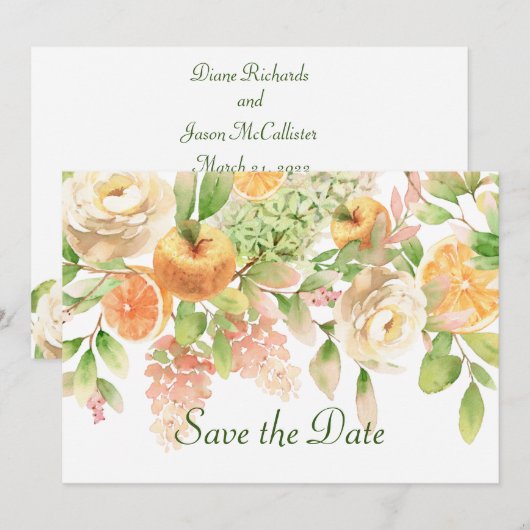 Waterverf Vruchten en tuinbloemen Save The Date (Voorkant / Achterkant)