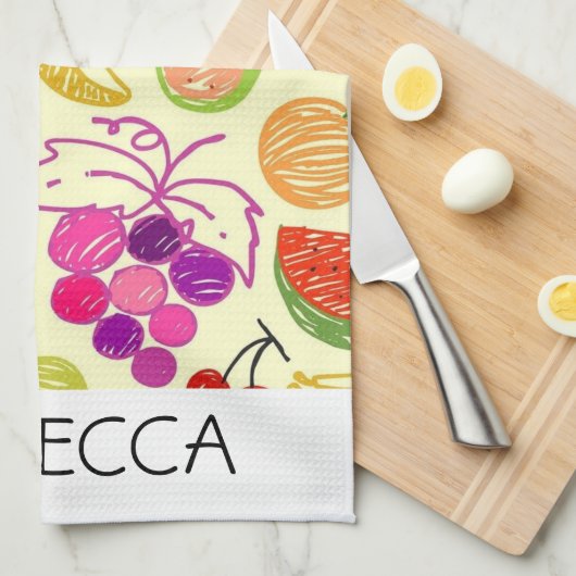 Waterverf Vruchten Naadloos kleurig monogram Theedoek (Quarter Fold)