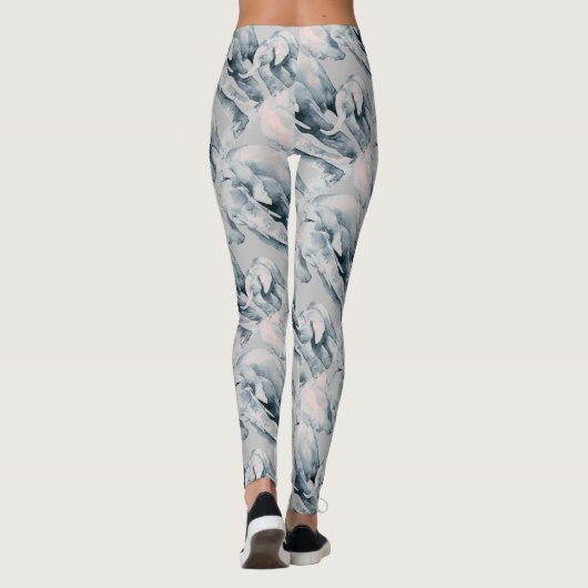 Waterverf vun elephant Family Cute Animal Art Leggings (Achterkant)