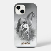 Waterverf Vuurpaard Shoeing Art - Aangepaste naam iPhone Hoesje (Achterkant)