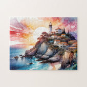 Waterverf vuurtoren 1 legpuzzel (Horizontaal)