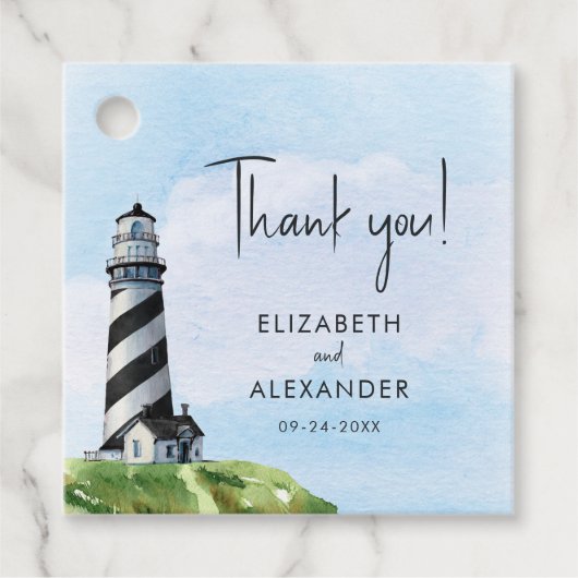 Waterverf vuurtoren bruiloft Hartelijk dank Bedankjes Labels (Voorkant)