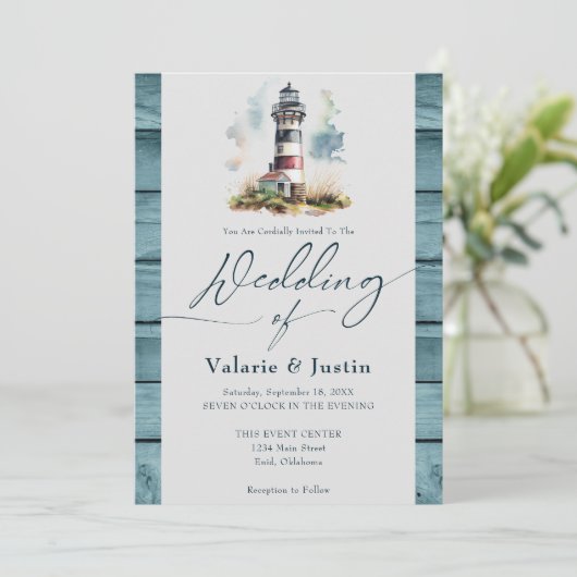 Waterverf Vuurtoren Bruiloft Kaart (Staand voorkant)