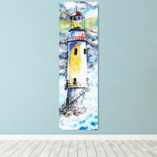 Waterverf - Vuurtoren Canvas Afdruk (Insitu (Houten vloer))