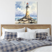 Waterverf vuurtoren canvas afdruk (Insitu (Slaapkamer))