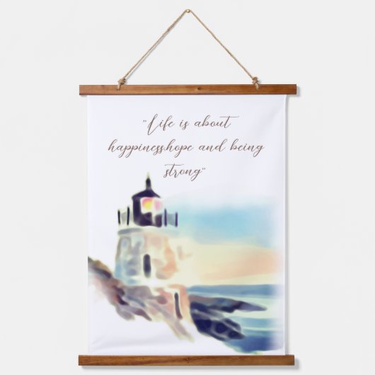 Waterverf vuurtoren die Inspirerend tekst schilder Hangend Wandkleed (Voorkant)