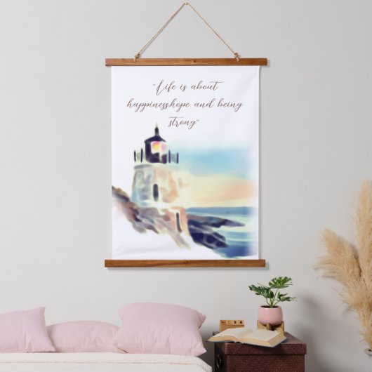 Waterverf vuurtoren die Inspirerend tekst schilder Hangend Wandkleed (Slaapkamer)