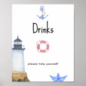 Waterverf vuurtoren - Drinken Poster (Voorkant)