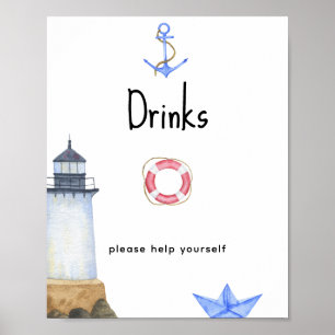Waterverf vuurtoren - Drinken Poster