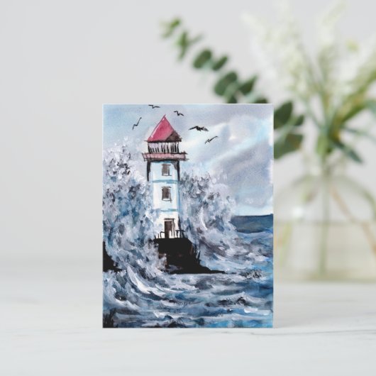 Waterverf vuurtoren en Storm Briefkaart (Staand voorkant)