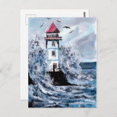 Waterverf vuurtoren en Storm Briefkaart (Voorkant / Achterkant)