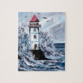 Waterverf vuurtoren en Storm Legpuzzel (Verticaal)