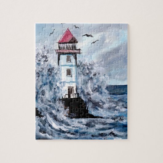 Waterverf vuurtoren en Storm Legpuzzel (Verticaal)