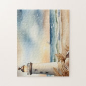 Waterverf vuurtoren en strand legpuzzel (Verticaal)