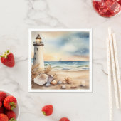 Waterverf vuurtoren en strand servet (Insitu)